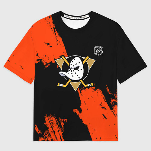 Мужская футболка оверсайз Анахайм Дакс - оранжевая краска / 3D-принт – фото 1