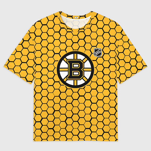 Мужская футболка оверсайз Бостон Брюинз - желтые соты / 3D-принт – фото 1