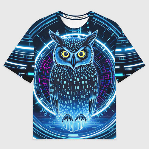 Мужская футболка оверсайз Виртуальный филин / 3D-принт – фото 1