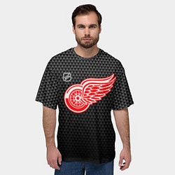 Футболка оверсайз мужская Детройт Ред Уингз - черные треугольники, цвет: 3D-принт — фото 2