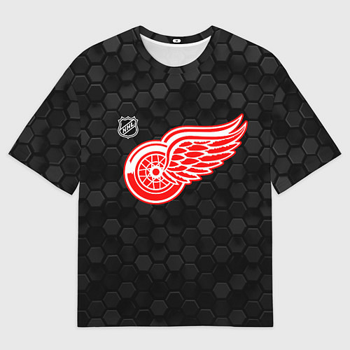 Мужская футболка оверсайз Детройт Ред Уингз - черные соты / 3D-принт – фото 1
