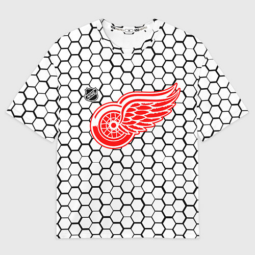 Мужская футболка оверсайз Детройт Ред Уингз - белые соты / 3D-принт – фото 1