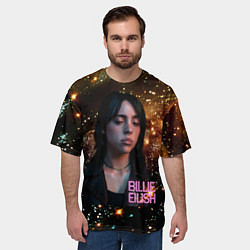 Футболка оверсайз мужская Билли Айлиш с блестками на фоне, цвет: 3D-принт — фото 2