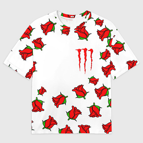 Мужская футболка оверсайз Monster energy steel rose / 3D-принт – фото 1