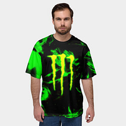Футболка оверсайз мужская Monster energy кислотное лого огонь, цвет: 3D-принт — фото 2