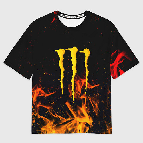 Мужская футболка оверсайз Monster energy orange fire / 3D-принт – фото 1