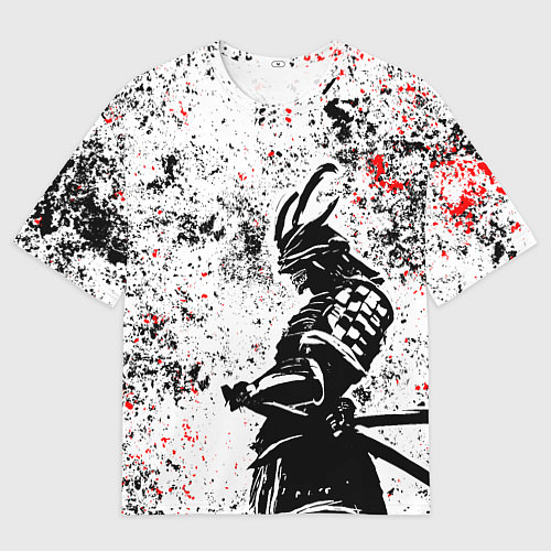 Мужская футболка оверсайз Самурай - брызги красок / 3D-принт – фото 1