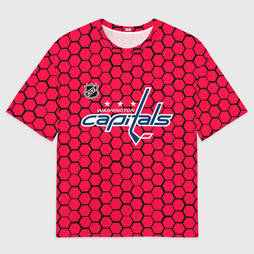 Мужская футболка оверсайз Вашингтон Кэпиталз - красные соты / 3D-принт – фото 1