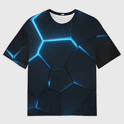 Мужская футболка оверсайз Черные плиты с синим светом