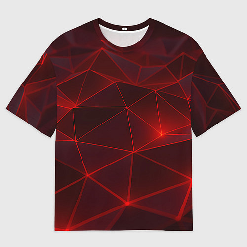 Мужская футболка оверсайз Красные полигоны с неоном / 3D-принт – фото 1