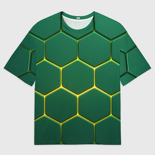 Мужская футболка оверсайз Зеленые плиты с желтым светом / 3D-принт – фото 1