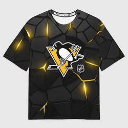 Футболка оверсайз мужская Питтсбург Пингвинз - плиты с подсветкой, цвет: 3D-принт