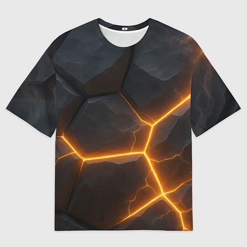 Мужская футболка оверсайз Черные плиты с оранжевой молнией / 3D-принт – фото 1
