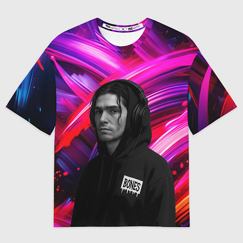 Мужская футболка оверсайз Bones в наушниках / 3D-принт – фото 1