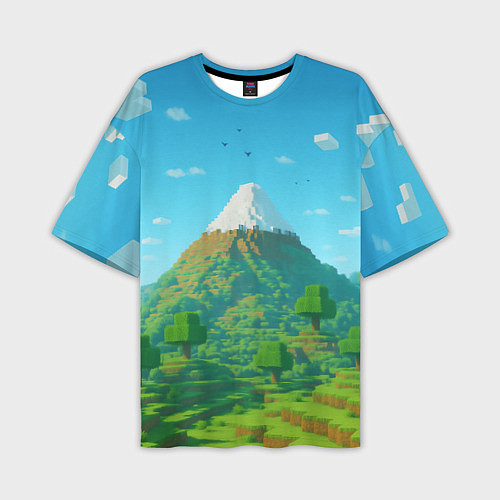 Мужская футболка оверсайз Пейзаж Minecraft с горой со снежной шапкой / 3D-принт – фото 1