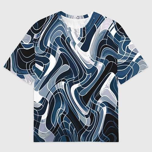 Мужская футболка оверсайз Тёмно-синий искажённая абстракция / 3D-принт – фото 1