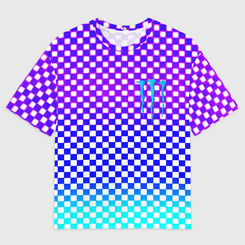 Мужская футболка оверсайз Monster шахматная клетка градиент / 3D-принт – фото 1