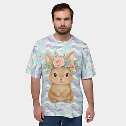 Футболка оверсайз мужская Зайчик с венком из цветов на голове, цвет: 3D-принт — фото 2