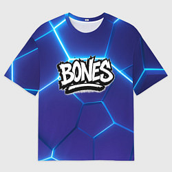 Футболка оверсайз мужская Bones белое лого на синих плитах, цвет: 3D-принт
