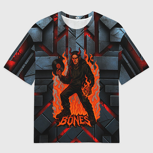 Мужская футболка оверсайз Bones в стиле дьявола с пластинкой / 3D-принт – фото 1