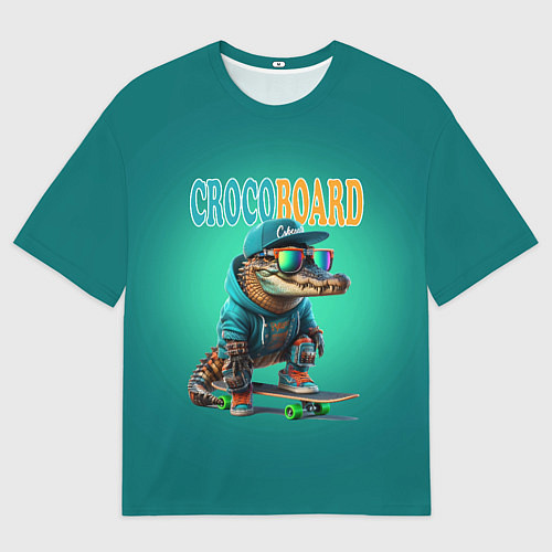 Мужская футболка оверсайз Croco cub is a cool skateboarder / 3D-принт – фото 1
