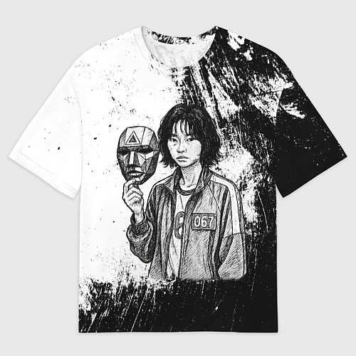 Мужская футболка оверсайз Squid Game Игрок 067 держит маску / 3D-принт – фото 1