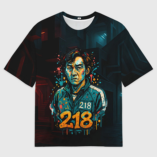 Мужская футболка оверсайз Игра в кальмара игрок 218 граффити / 3D-принт – фото 1