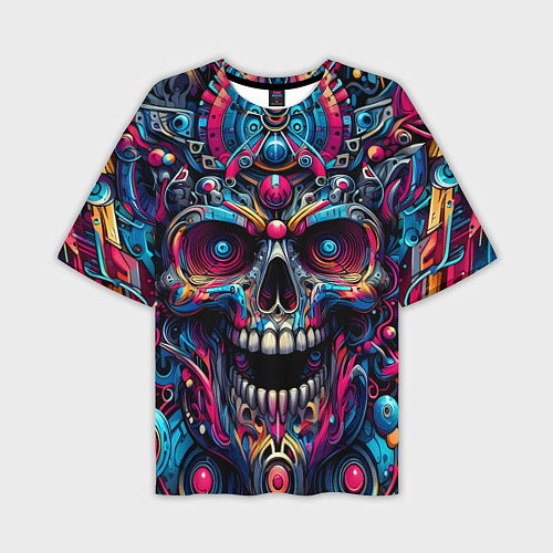 Мужская футболка оверсайз Colorful cyber skull - pattern / 3D-принт – фото 1