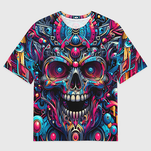 Мужская футболка оверсайз Colorful cyber skull - pattern / 3D-принт – фото 1