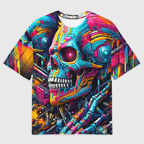 Мужская футболка оверсайз Cyber skull - pattern / 3D-принт – фото 1