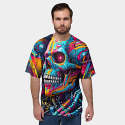 Футболка оверсайз мужская Cyber skull - pattern, цвет: 3D-принт — фото 2