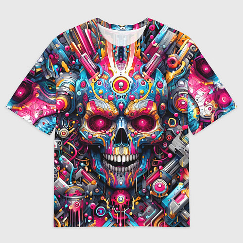 Мужская футболка оверсайз Art cyber skull - ai art fantasy / 3D-принт – фото 1