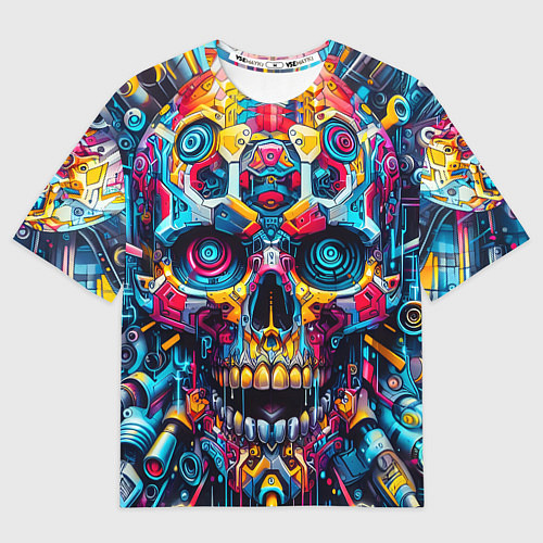 Мужская футболка оверсайз Кибер череп - нейроарт паттерн / 3D-принт – фото 1