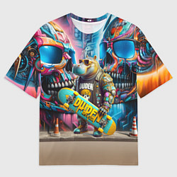 Мужская футболка оверсайз Hippo with longboard - graffiti