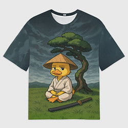Футболка оверсайз мужская Утенок самурай - медитация, цвет: 3D-принт