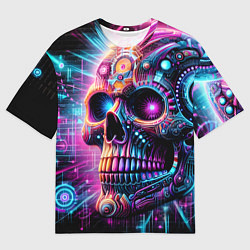 Мужская футболка оверсайз Neon cyber skull