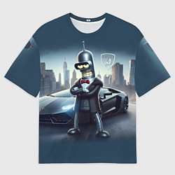 Мужская футболка оверсайз Крутой Бендер рядом с Ламборджини