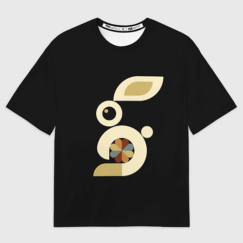 Мужская футболка оверсайз Абстракция белый кролик цветочный модерн / 3D-принт – фото 1