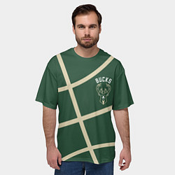 Футболка оверсайз мужская Милуоки Бакс - баскетбольные линии, цвет: 3D-принт — фото 2