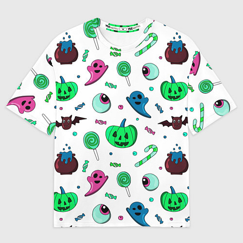 Мужская футболка оверсайз Halloween light green pumpkin - паттерн / 3D-принт – фото 1