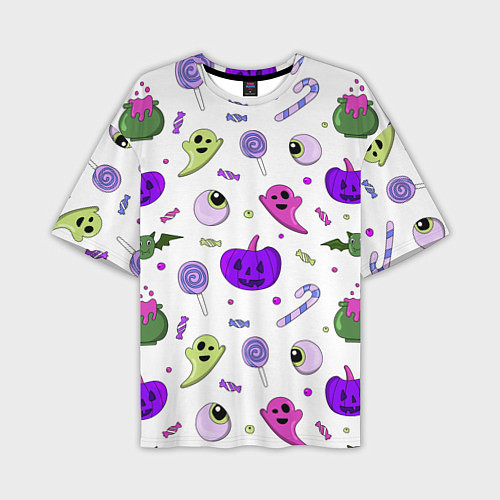 Мужская футболка оверсайз Halloween purple pumpkin pattern / 3D-принт – фото 1