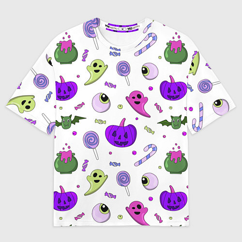 Мужская футболка оверсайз Halloween purple pumpkin pattern / 3D-принт – фото 1