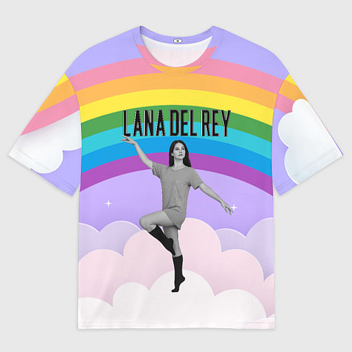 Мужская футболка оверсайз Lana Del Rey на фоне радуги / 3D-принт – фото 1