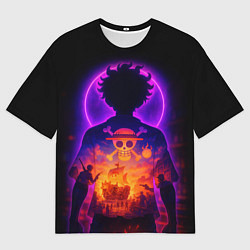 Футболка оверсайз мужская Ванпис - неоновый Луффи, цвет: 3D-принт