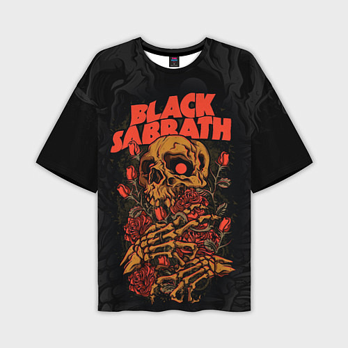 Мужская футболка оверсайз Black Sabbath skeleton with roses / 3D-принт – фото 1