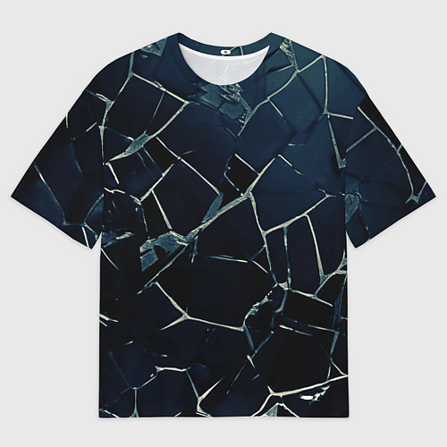 Мужская футболка оверсайз Тёмный чёрно-синий битые плиты / 3D-принт – фото 1