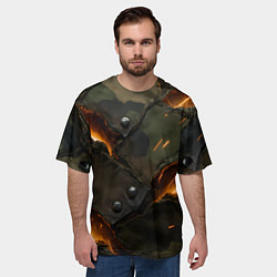 Футболка оверсайз мужская Порванная камуфляжная ткань с огнем, цвет: 3D-принт — фото 2