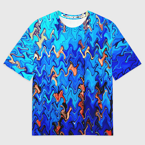Мужская футболка оверсайз Сине-голубой стекающая абстракция / 3D-принт – фото 1