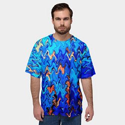 Футболка оверсайз мужская Сине-голубой стекающая абстракция, цвет: 3D-принт — фото 2