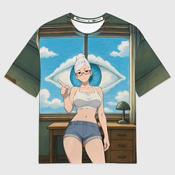 Мужская футболка оверсайз Dandadan Seiko в комнате указывает